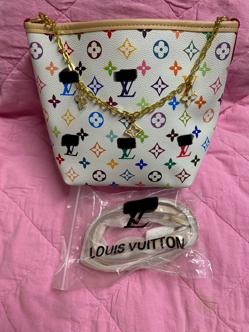Multicolor Monogram White Canvas Chain Tote